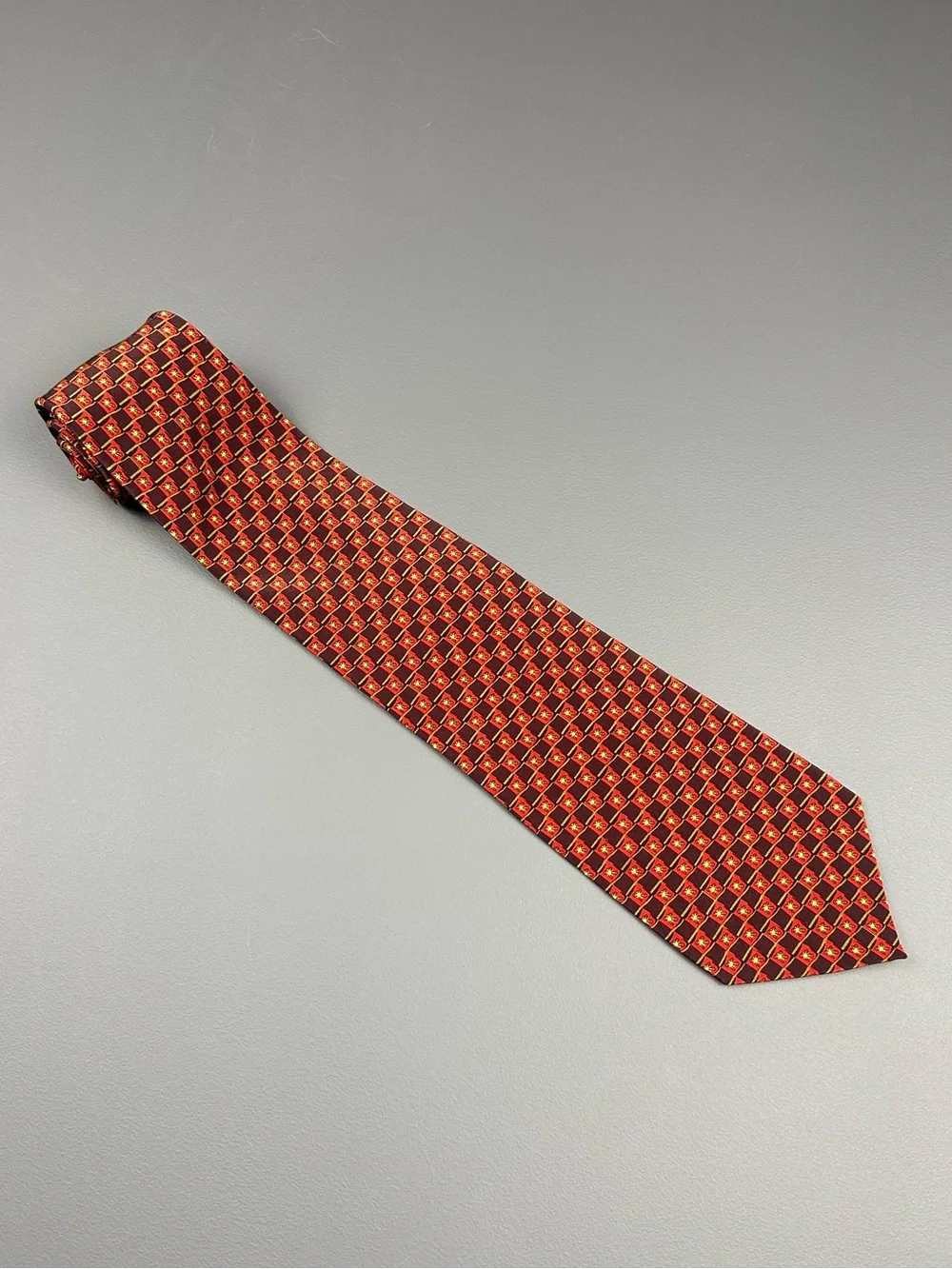 J. Garcia Beehive Collection 15 Silk Tie Red Brown Geometric 3 7/8 x 58 1/2